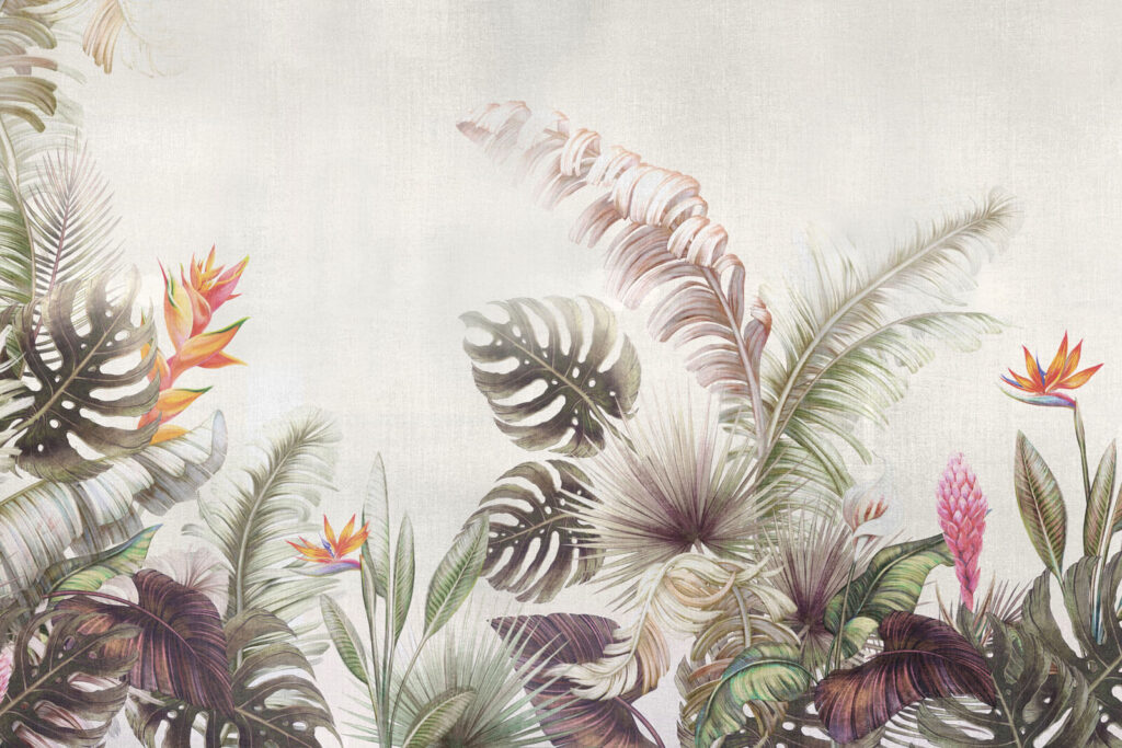 Folhagem e flores tropicais vibrantes. Folhagem e flores tropicais vibrantes.