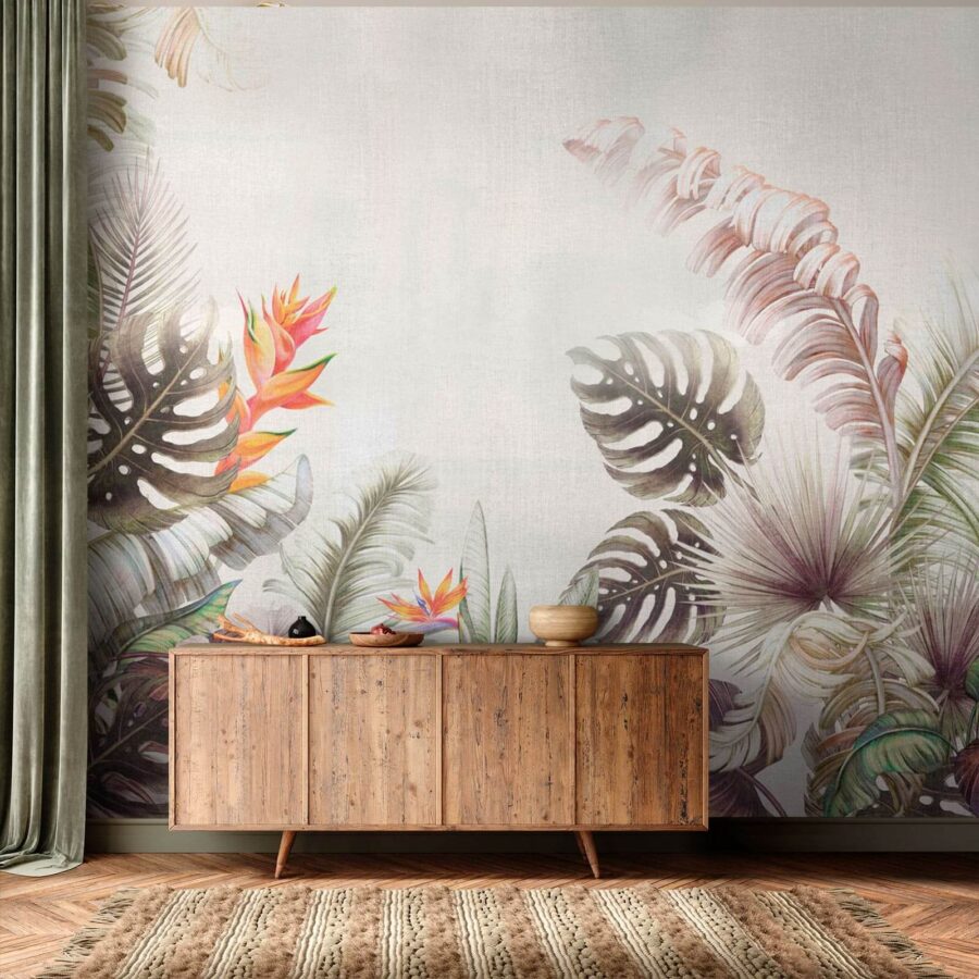 Folhagem e flores tropicais vibrantes. Folhagem e flores tropicais vibrantes.