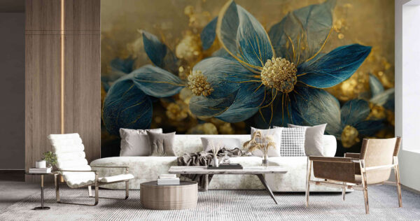 Elegantes folhas azuis e flores delicadas. Elegantes folhas azuis e flores delicadas.