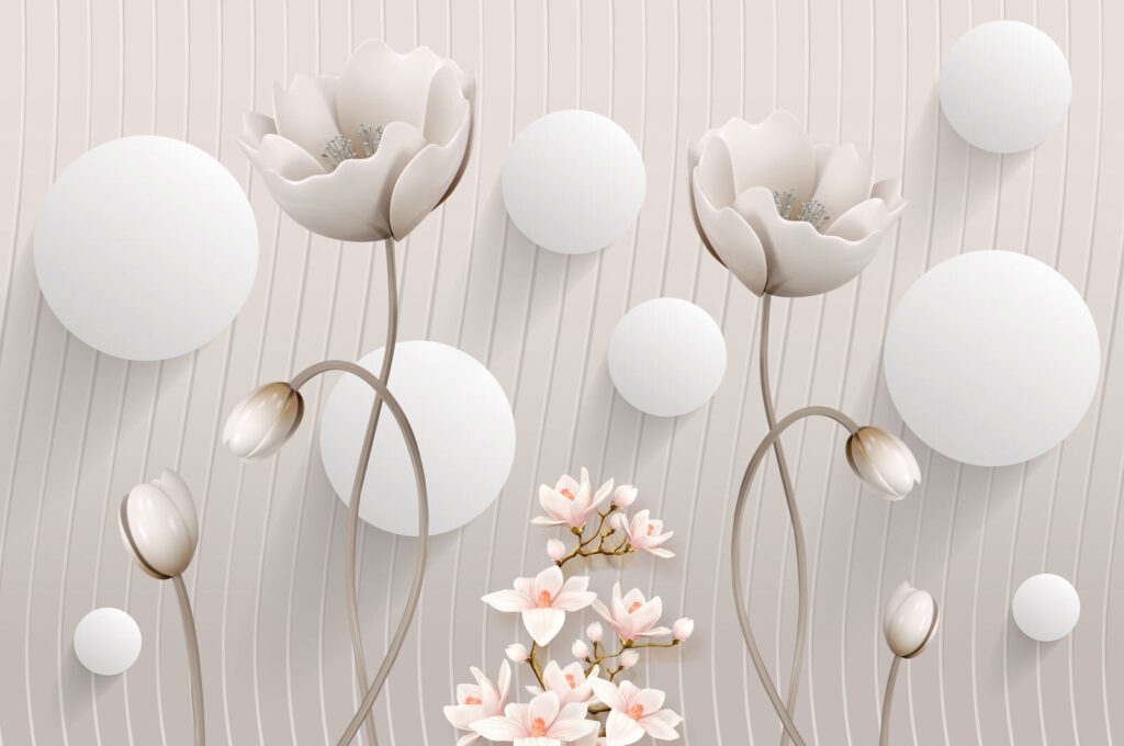 Papel de parede com flores e círculos Papel de parede com flores e círculos