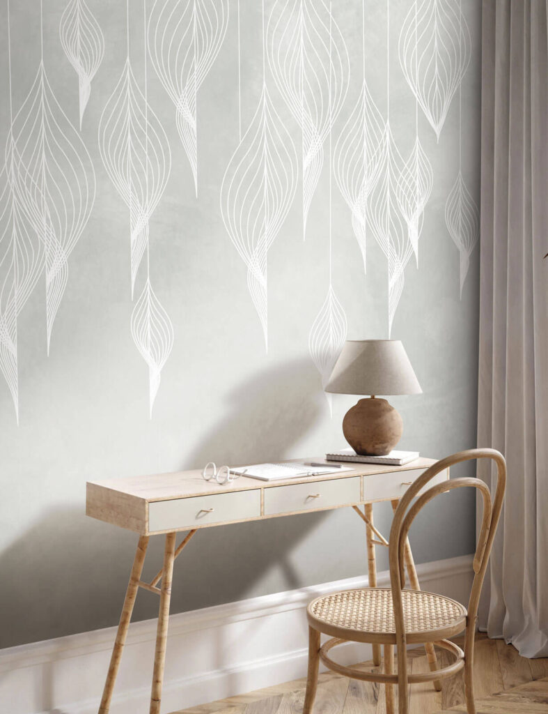 White line art of leaves