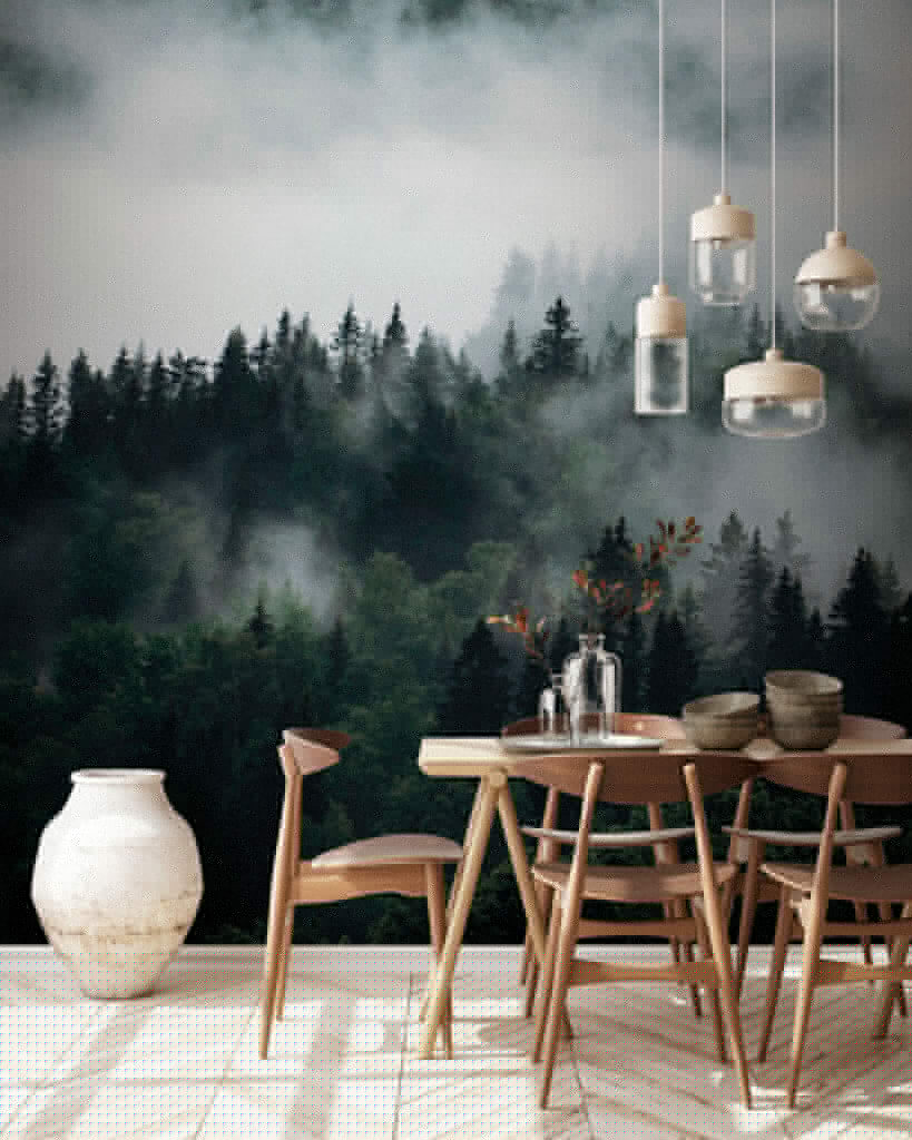 Foggy forest with trees