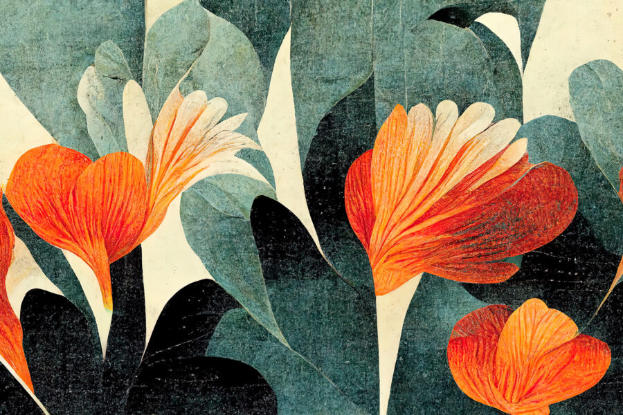 Papel de parede Pintura de flores cor de laranja e brancas - Image 2