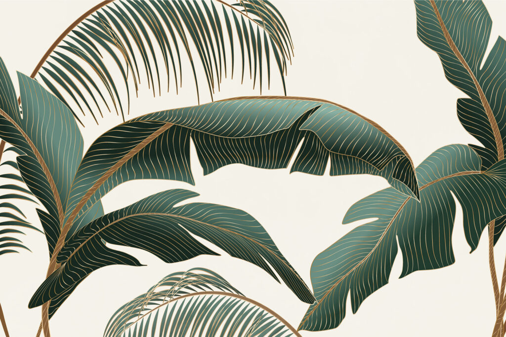 Folhas tropicais sobre um fundo claro. Folhas tropicais sobre um fundo claro.
