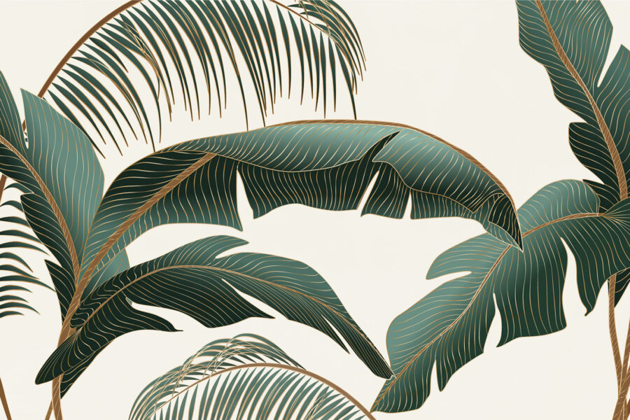 Papel de parede Folhas tropicais sobre um fundo claro. - Image 3
