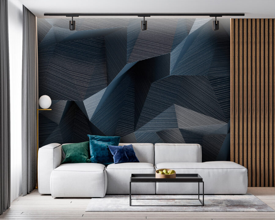 Papel de parede Ondas geométricas em tons de azul.