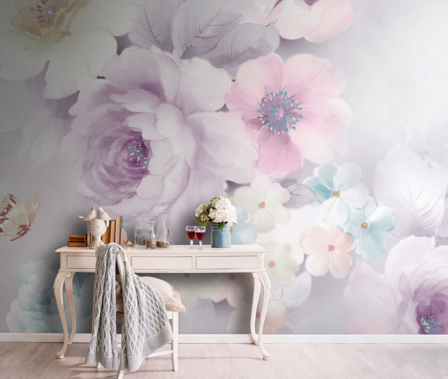 Papel de parede Flores suaves em tons pastel.