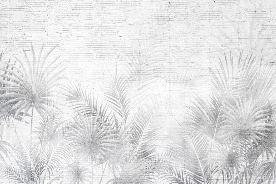 Fundo branco e cinzento com folhas de palmeira