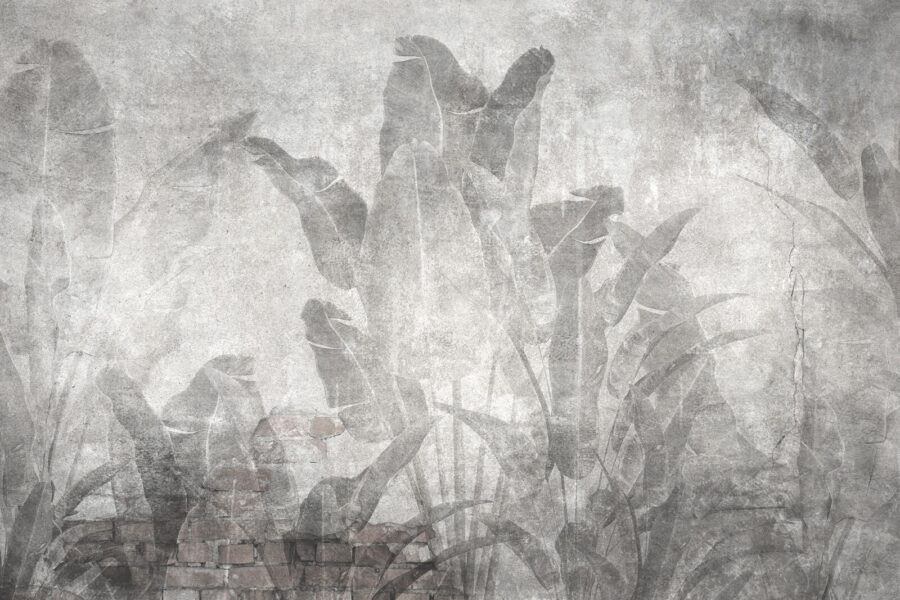 Papel de parede Muro cinzento com folhas e um muro de tijolo - Image 4