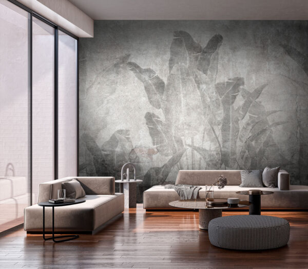 Muro cinzento com folhas e um muro de tijolo Muro cinzento com folhas e um muro de tijolo