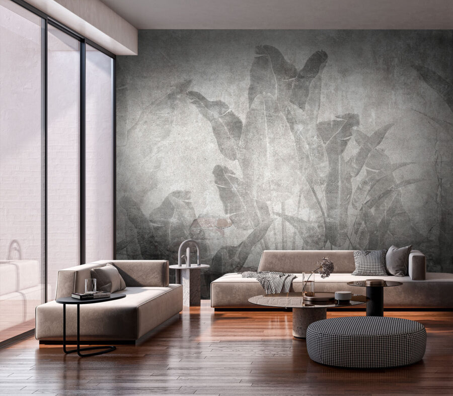 Papel de parede Muro cinzento com folhas e um muro de tijolo - Image 2