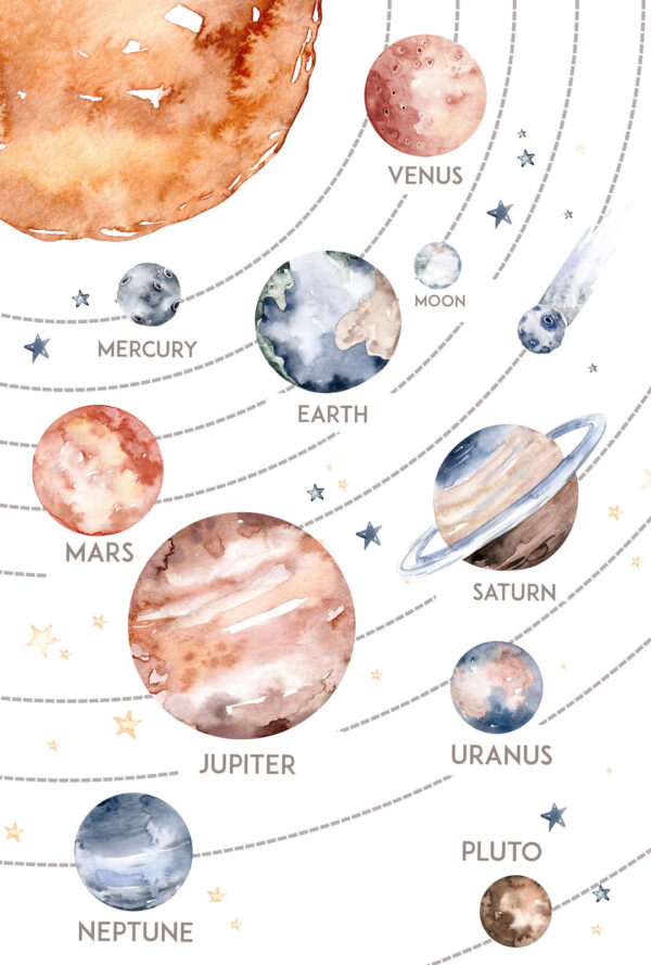Aguarela de planetas e estrelas Aguarela de planetas e estrelas
