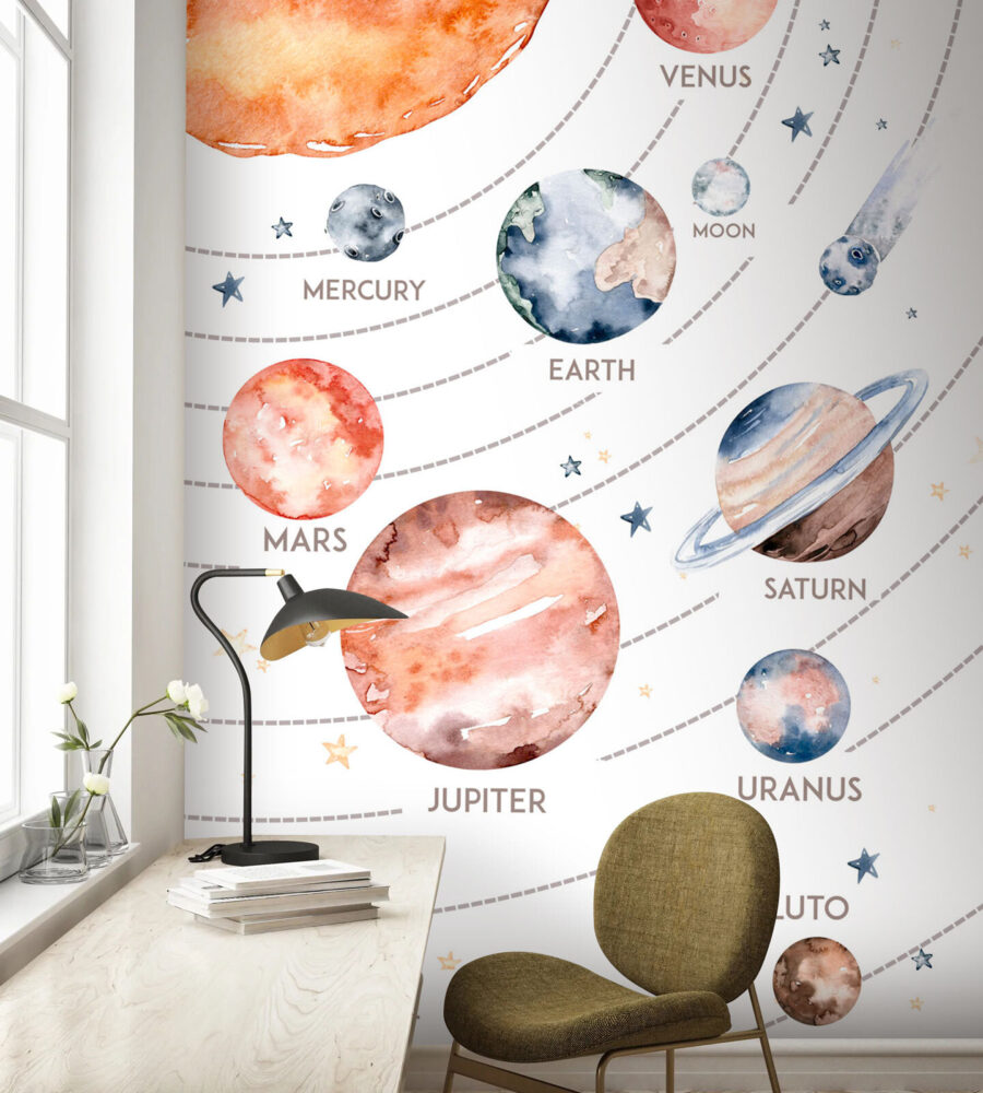 Aguarela de planetas e estrelas Aguarela de planetas e estrelas