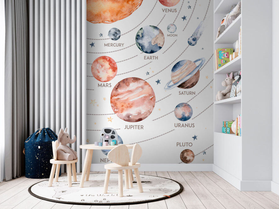 Aguarela de planetas e estrelas Aguarela de planetas e estrelas