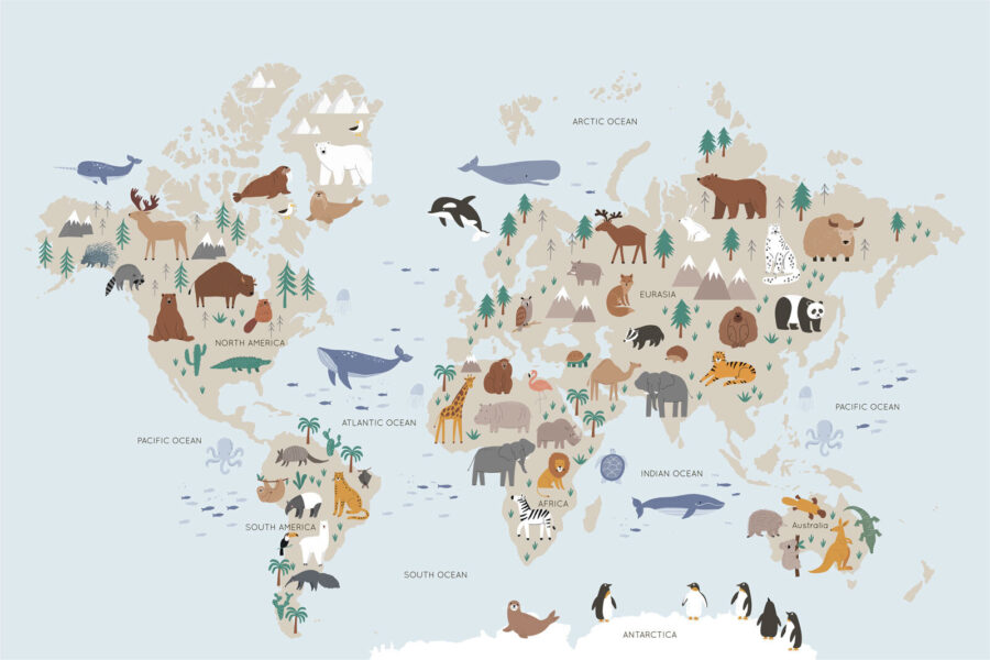 Mapa do mundo com animais