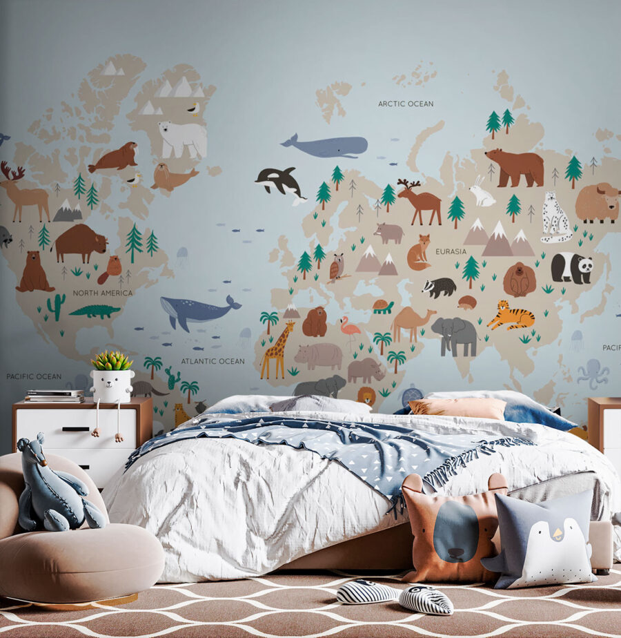 Mapa do mundo com animais