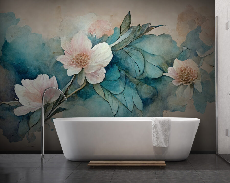 Pintura de flores e folhas