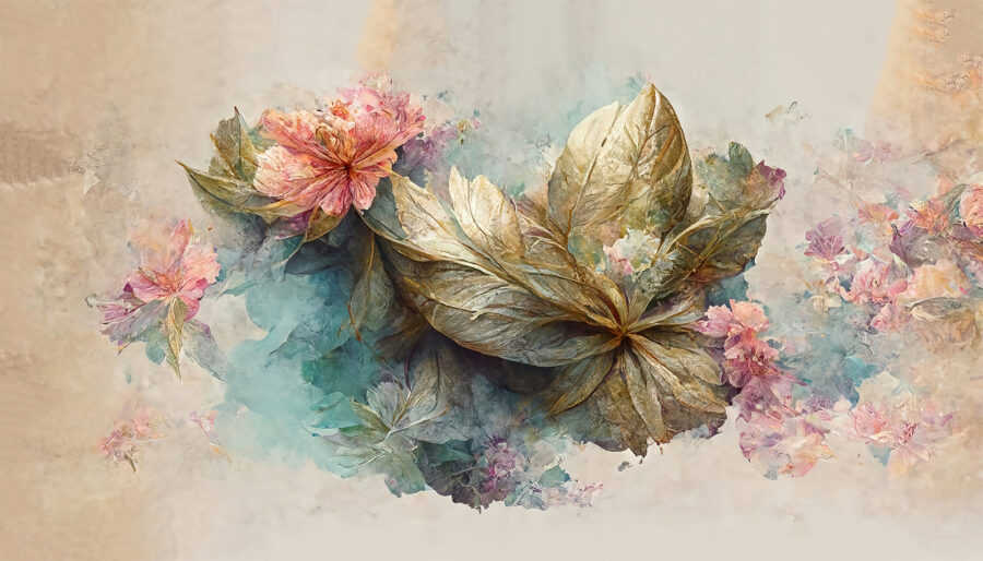 Pintura de flores e folhas
