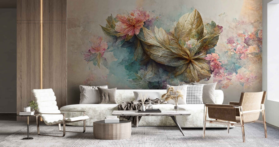 Pintura de flores e folhas