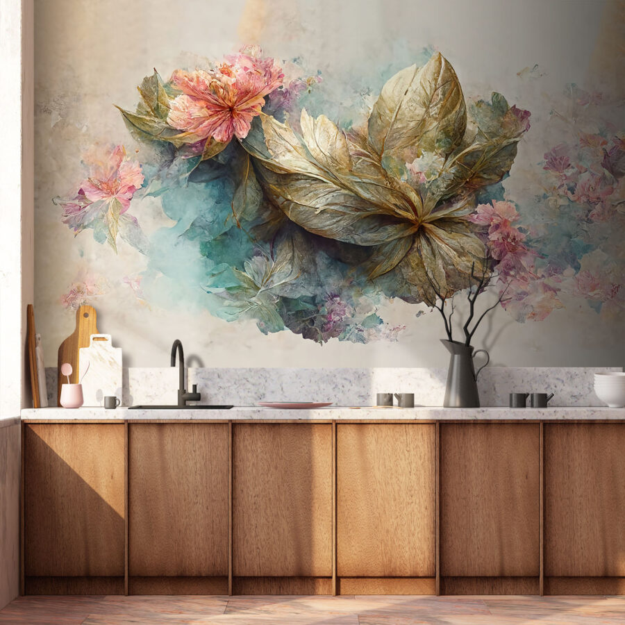 Pintura de flores e folhas