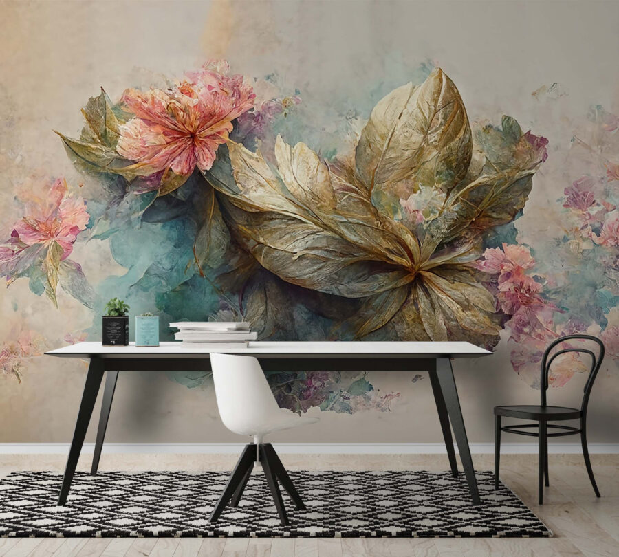 Pintura de flores e folhas
