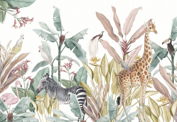 Papel de parede com zebras e pássaros Papel de parede com zebras e pássaros