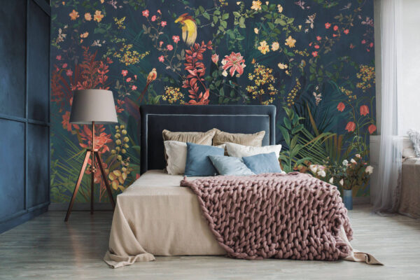 Papel de parede com flores e pássaros Papel de parede com flores e pássaros