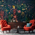 Papel de parede Papel de parede com flores e pássaros