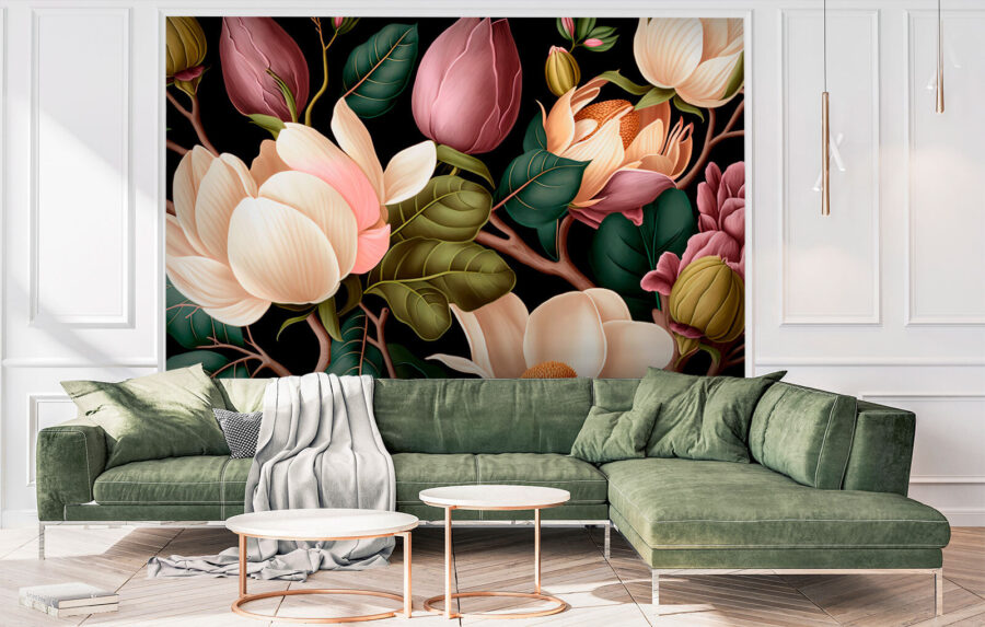 Composição floral elegante sobre fundo escuro. Composição floral elegante sobre fundo escuro.
