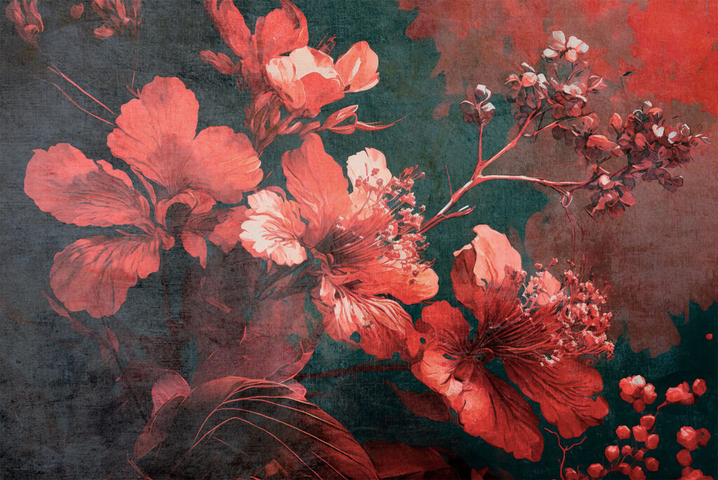 Vibrant blossoms amid dark foliage Vibrant blossoms amid dark foliage