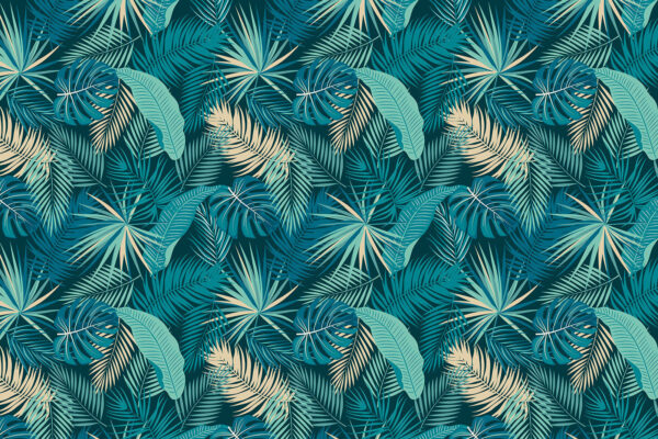 Padrão de folhas sobre um fundo azul Padrão de folhas sobre um fundo azul