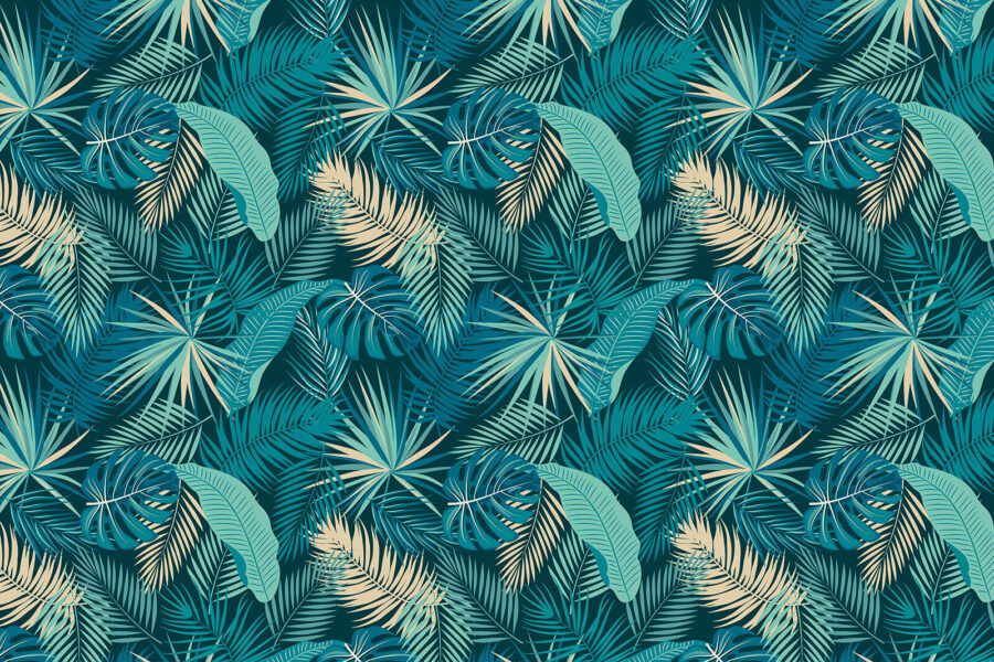 Papel de parede Padrão de folhas sobre um fundo azul - Image 6