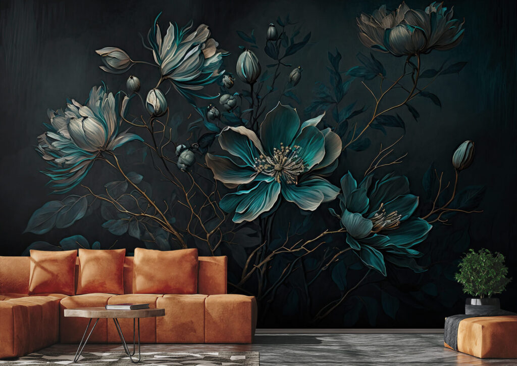 Painting of flowers on a black background Painting of flowers on a black background
