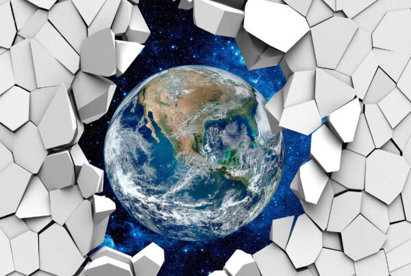 Planeta Terra a passar por um buraco na parede Planeta Terra a passar por um buraco na parede