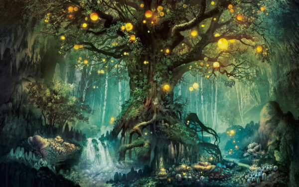Pintura de uma árvore com luzes Pintura de uma árvore com luzes