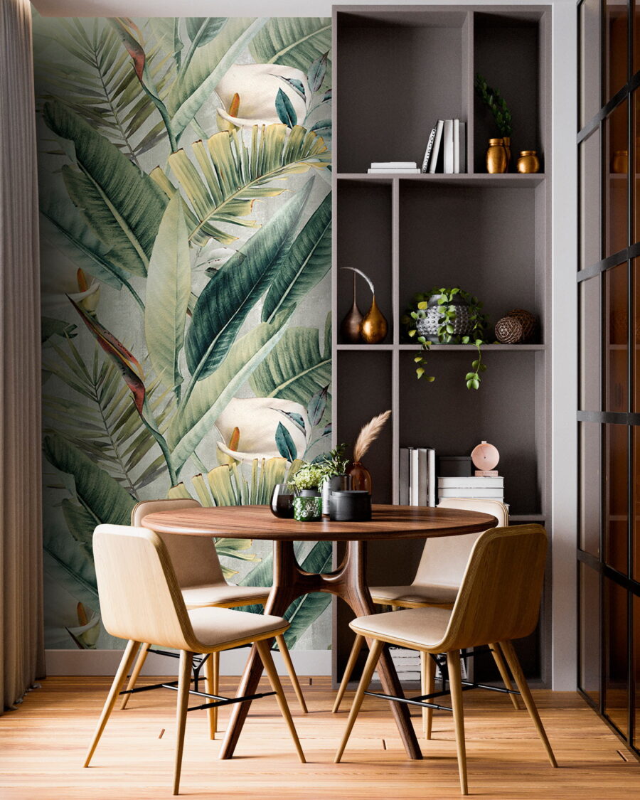 Papel de parede Padrão de folhas e flores verdes - Image 3