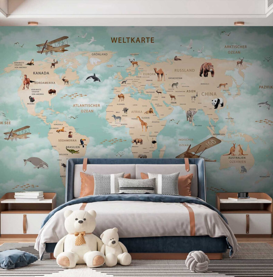 Mapa do mundo com animais