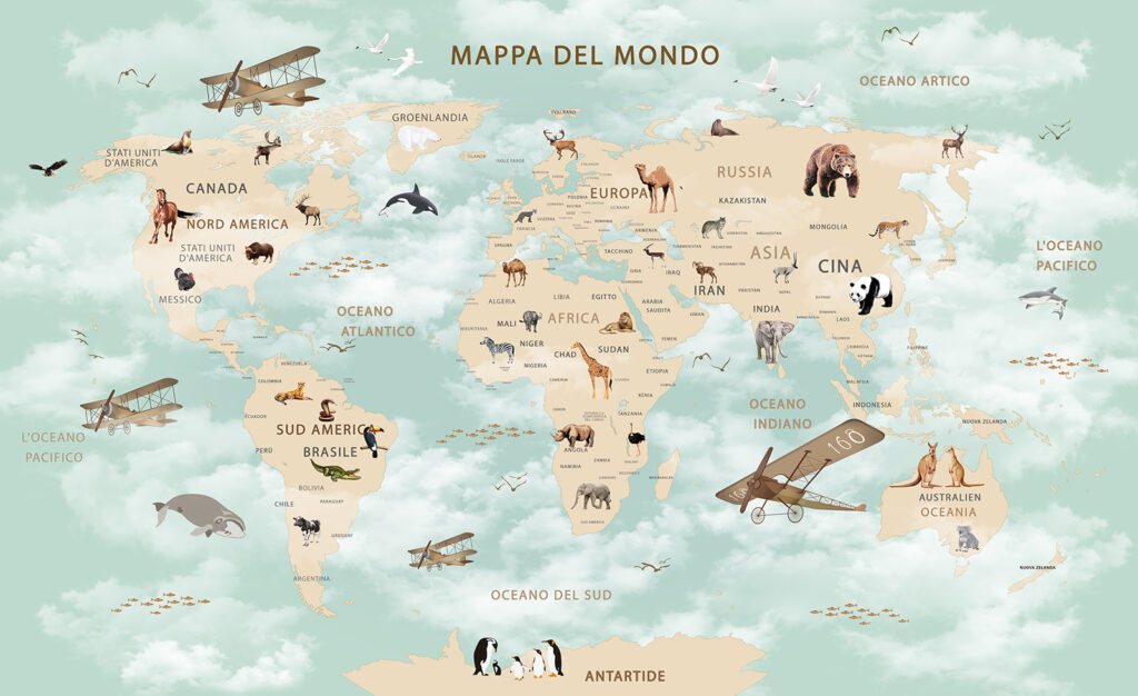 Mapa do mundo com animais Mapa do mundo com animais