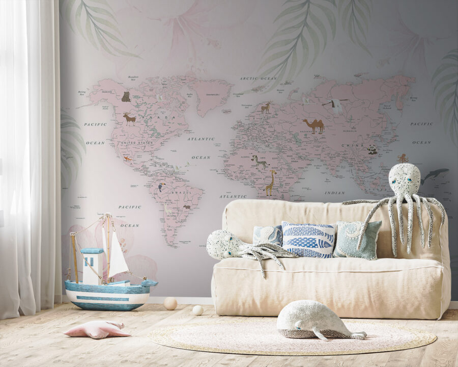 Mapa do mundo com animais