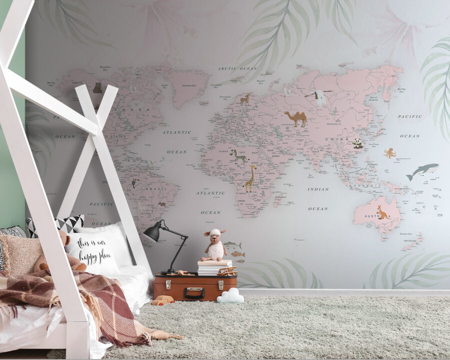 Mapa do mundo com animais