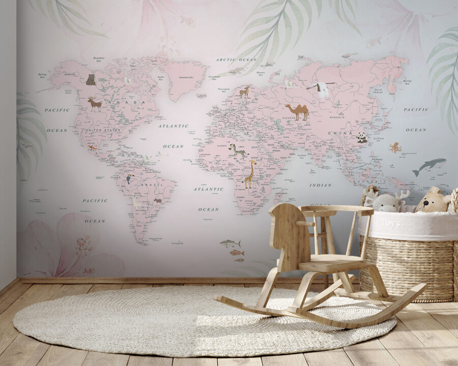Mapa do mundo com animais