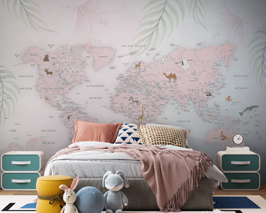 Mapa do mundo com animais
