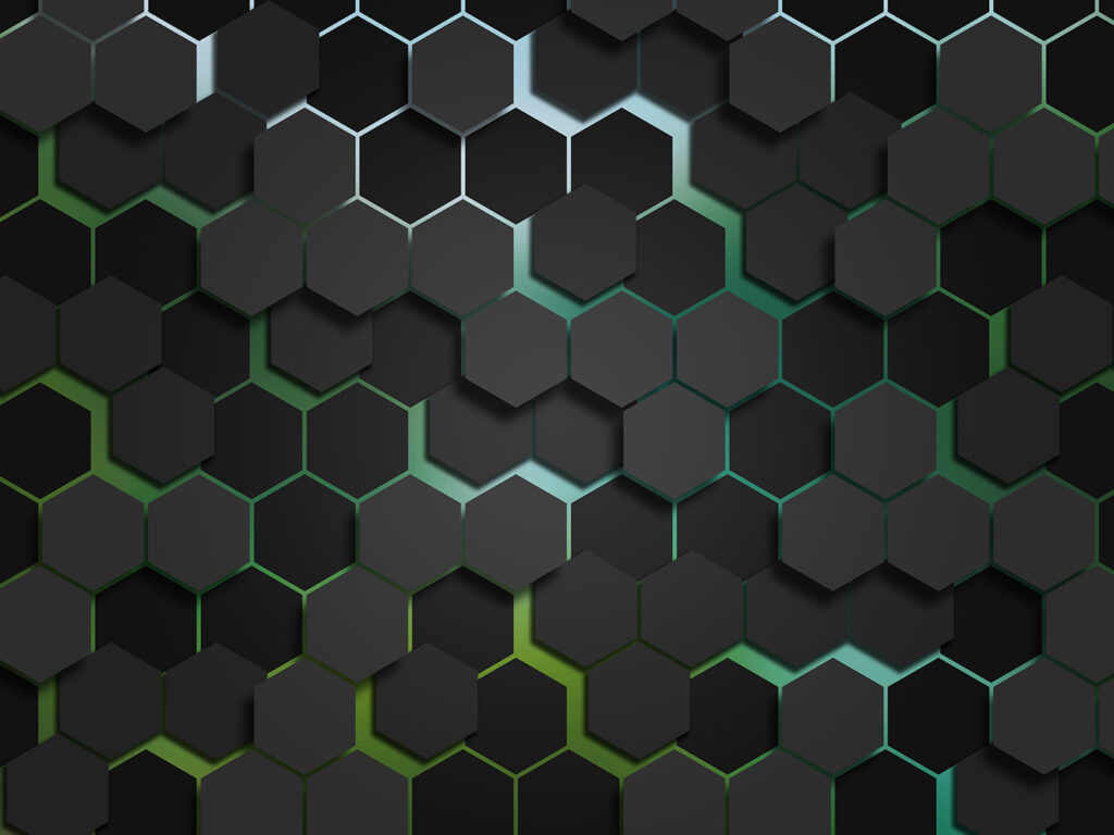 A black hexagons with green edges