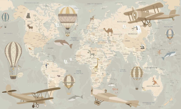 Mapa do mundo com aviões e balões de ar quente Mapa do mundo com aviões e balões de ar quente