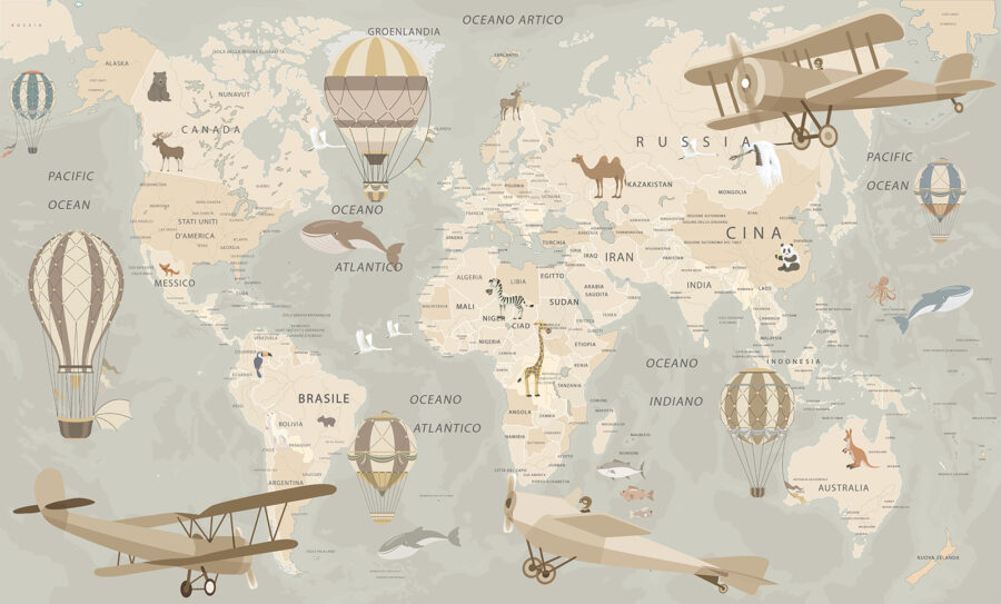 Papel de parede Mapa do mundo com aviões e balões de ar quente - Image 4