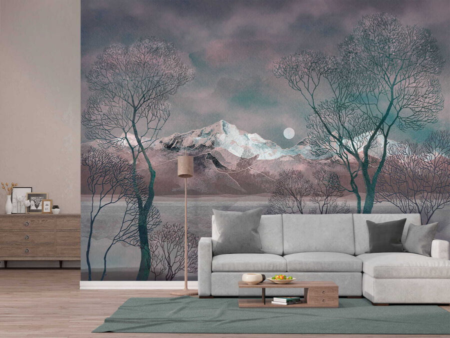Papel de parede Paisagem com árvores e montanhas - Image 2