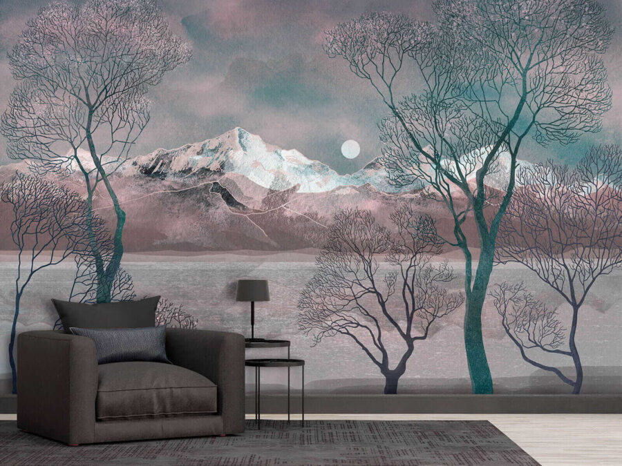 Papel de parede Paisagem com árvores e montanhas - Image 3