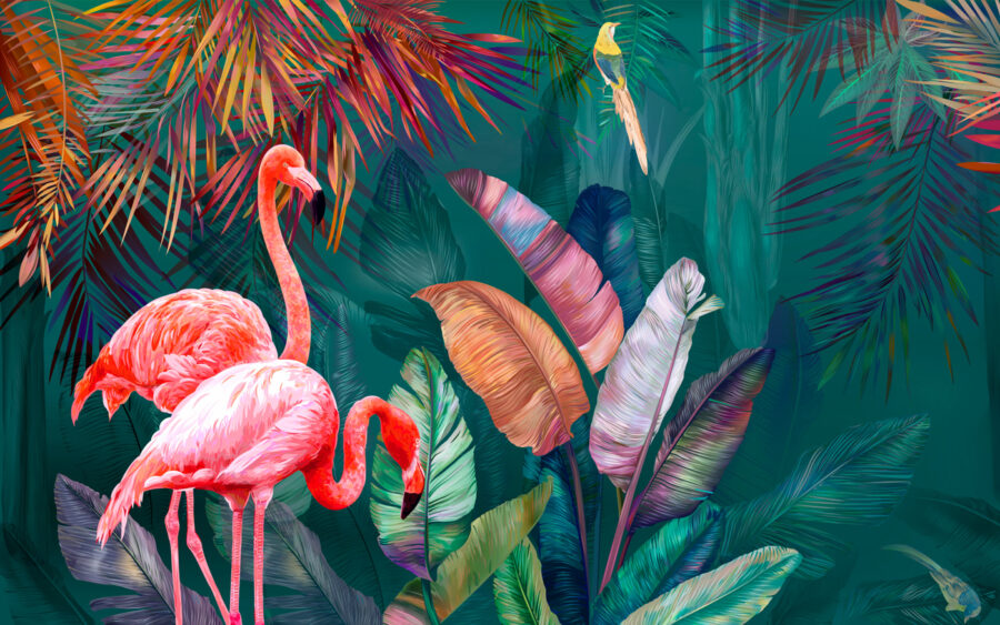 Flamingos e folhas coloridas Flamingos e folhas coloridas