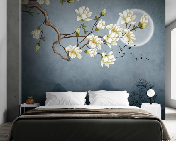 Pintura de um ramo de árvore com flores brancas Pintura de um ramo de árvore com flores brancas
