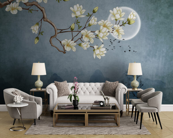 Pintura de um ramo de árvore com flores brancas Pintura de um ramo de árvore com flores brancas